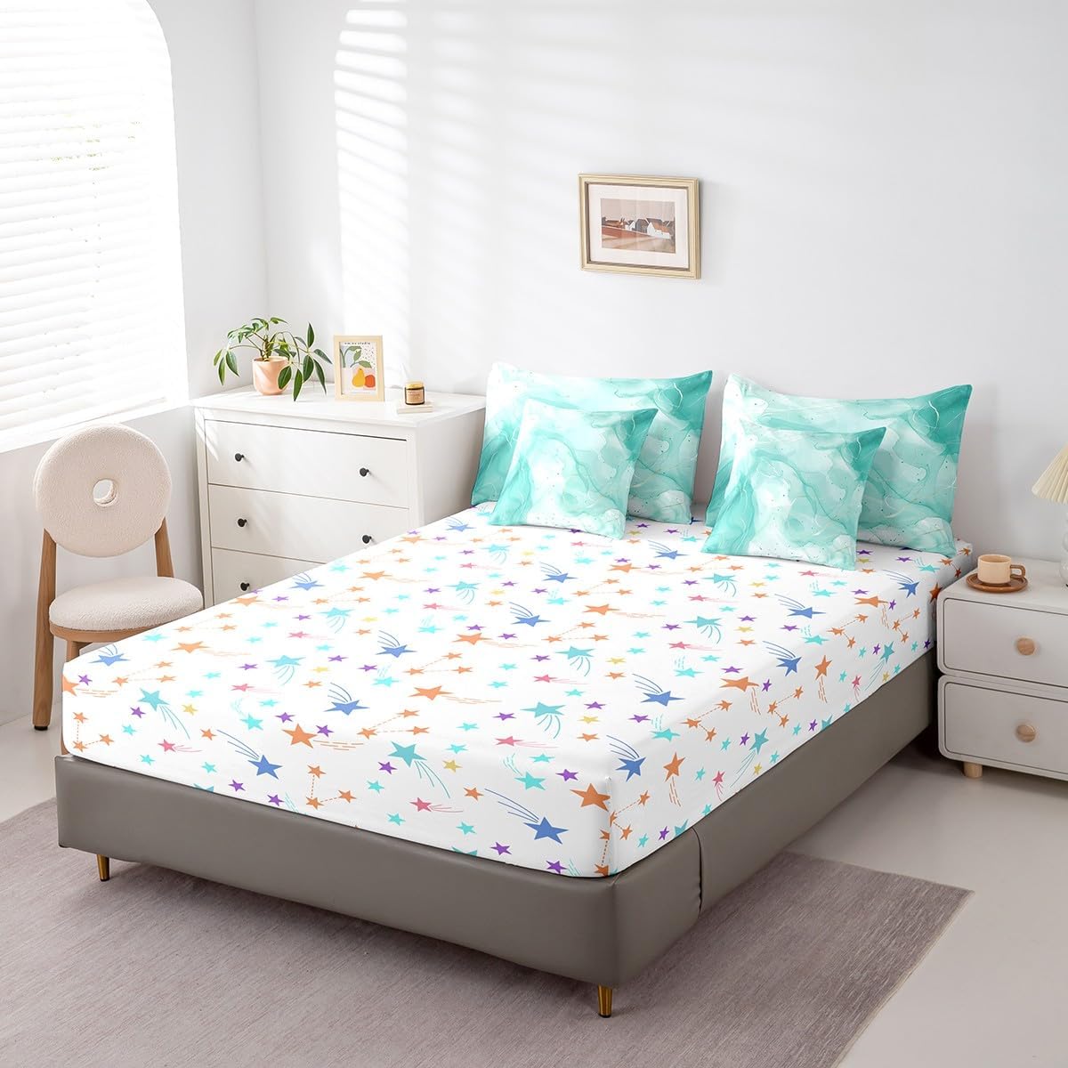 Feelyou Green Marble Comforter Set with Sheets Full Size 7 Piece Modern Marble Aesthetic Bedding Set Retro Watercolor Artwork Design Bed in a Bag Abstract Texture Printed Bed