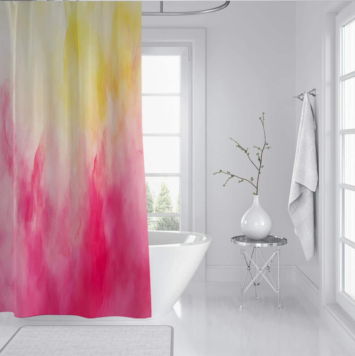 Abstrakte ästhetische Kunst Stoff Duschvorhang Zeitgenössischer Soft Ink Wash Blooming Design Badevorhang Wasserdicht waschbare Badezimmervorhänge 180 x 200 cm