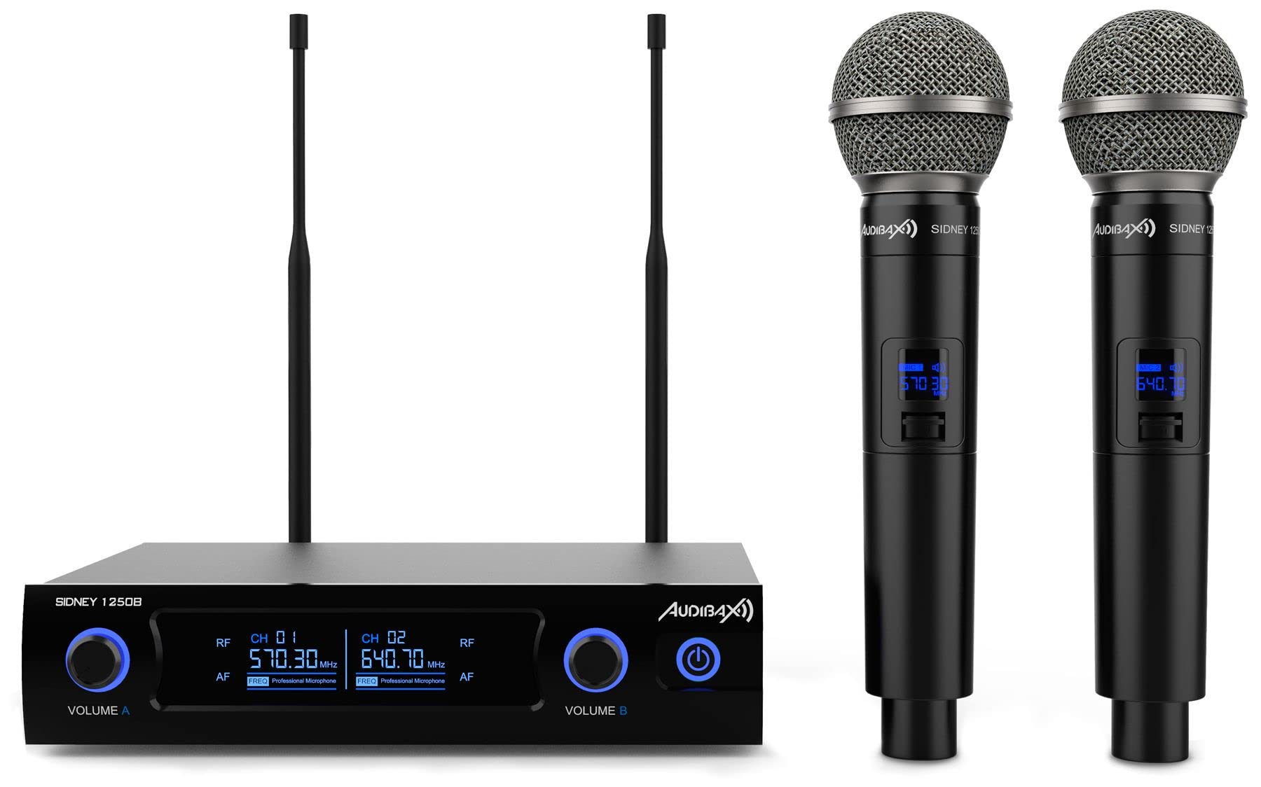Audibax Sidney 1250 B Micrófono Doble Mano Profesional UHF Frecuencia B + Maleta