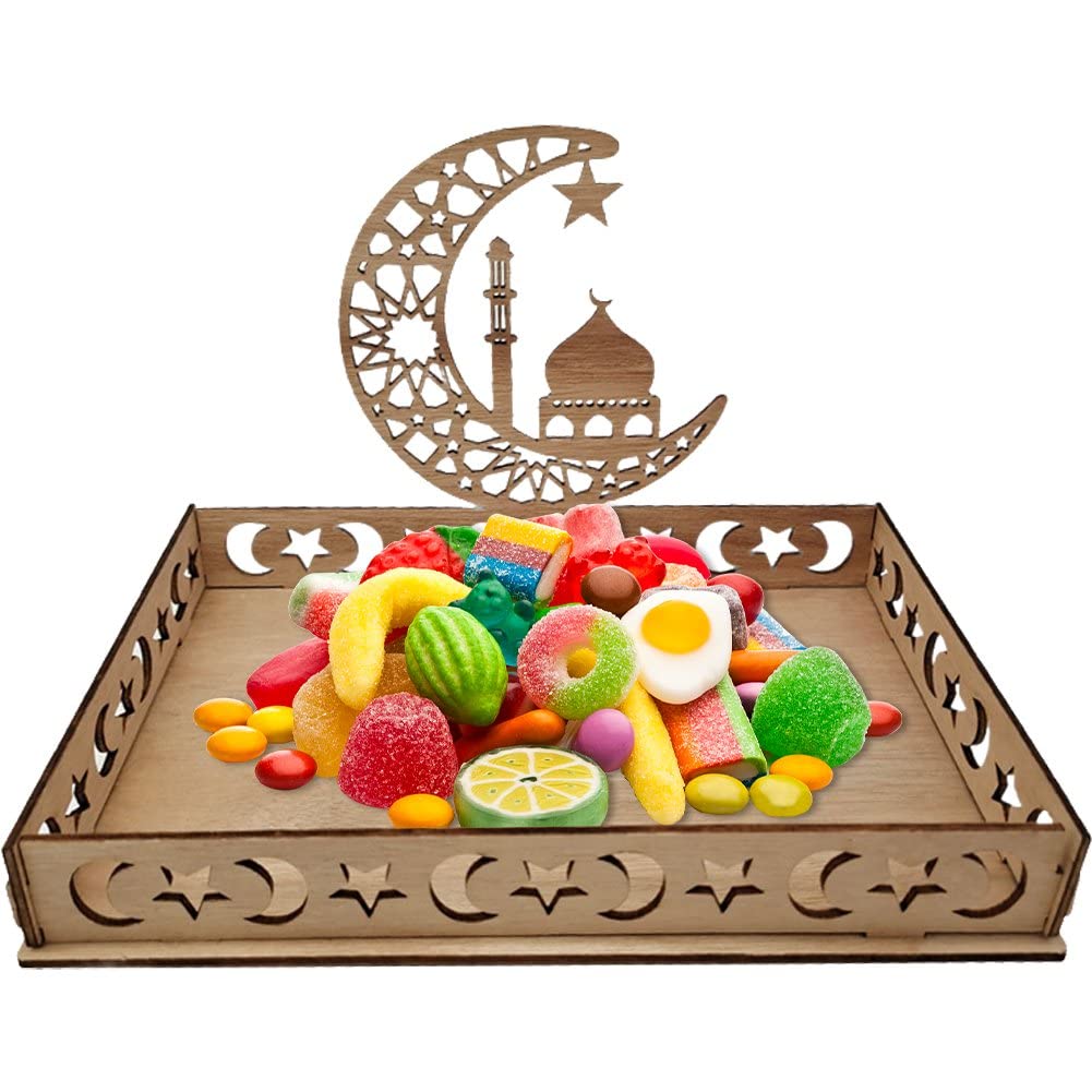 Wooden Eid Mubarak Food Tray Decoratie Ramadan voor de