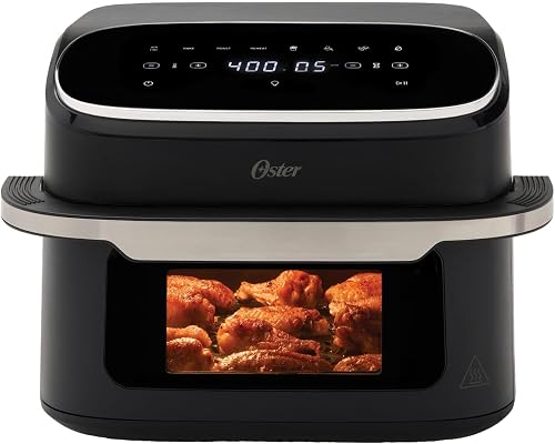 Oster UltraCrisp XL Air Fryer, 10.5 Qt One-Batch Capacity, Removable Divider for 2-in-1 Cooking, 5 Functions & 3 Presets, PFAS-Free Ceramic Nonstick, Dishwasher-Safe, Black