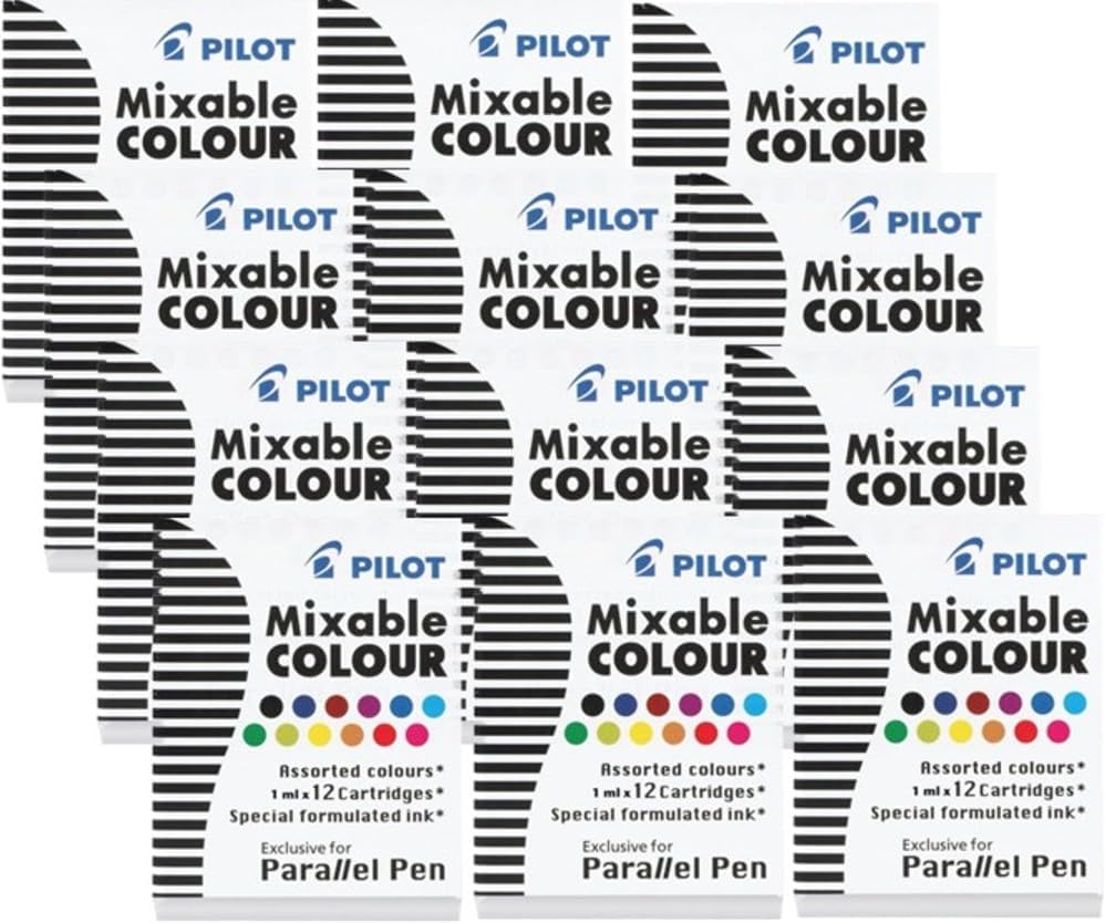 12 BOXES: Pilot Parallel Pen Ink Refills for Calligraphy Pens, Assorted Colors, 12 Cartridges per Pack (77312)