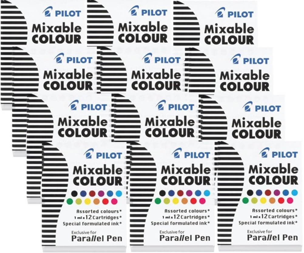 12 BOXES: Pilot Parallel Pen Ink Refills for Calligraphy Pens, Assorted Colors, 12 Cartridges per Pack (77312)