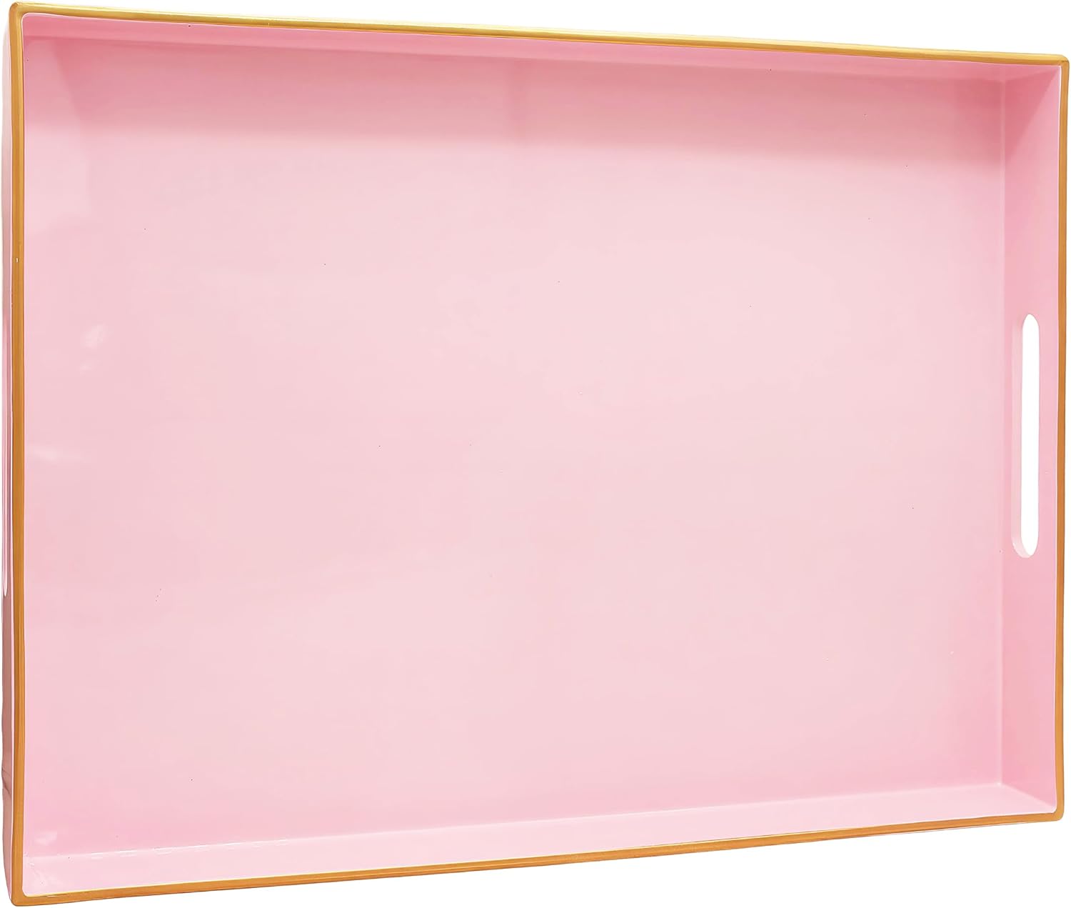 15.8" x 11.8" Pink Decorative Serving Tray with Gold Trim and Handles, Sturdy Rectangular Ottoman Tray for Living Room, Coffee Table, Kitchen Counter, Bathroom Vanity, Easy to Clean
