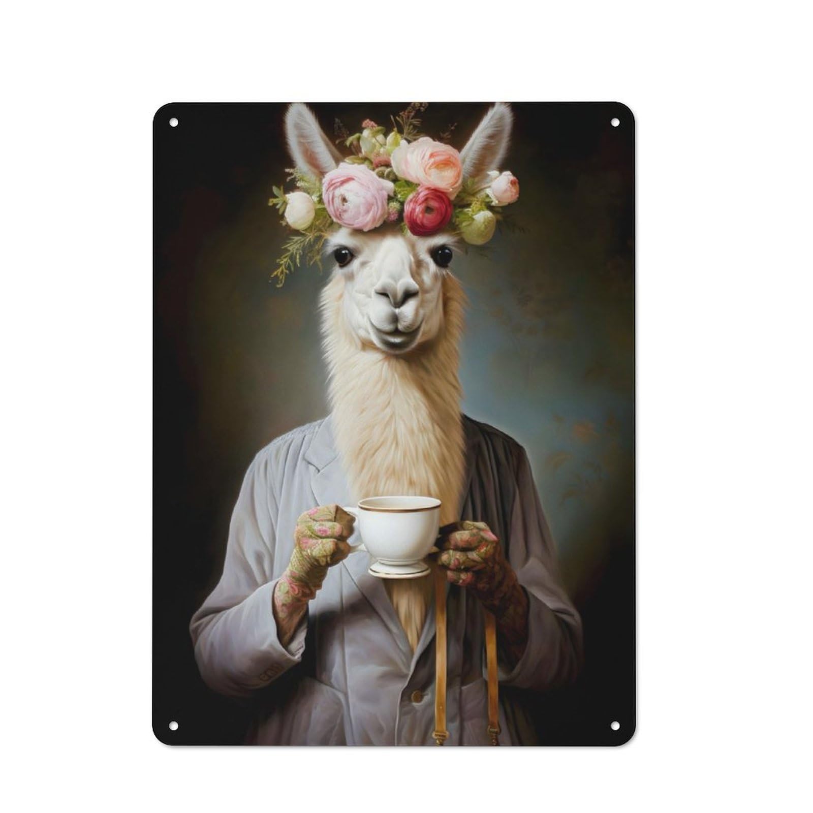 Junmoney Lady Llama Coffee Printed Metal Sign 40X30cm For Guest Room Or Hallway, Suited To Home Decor Collectors