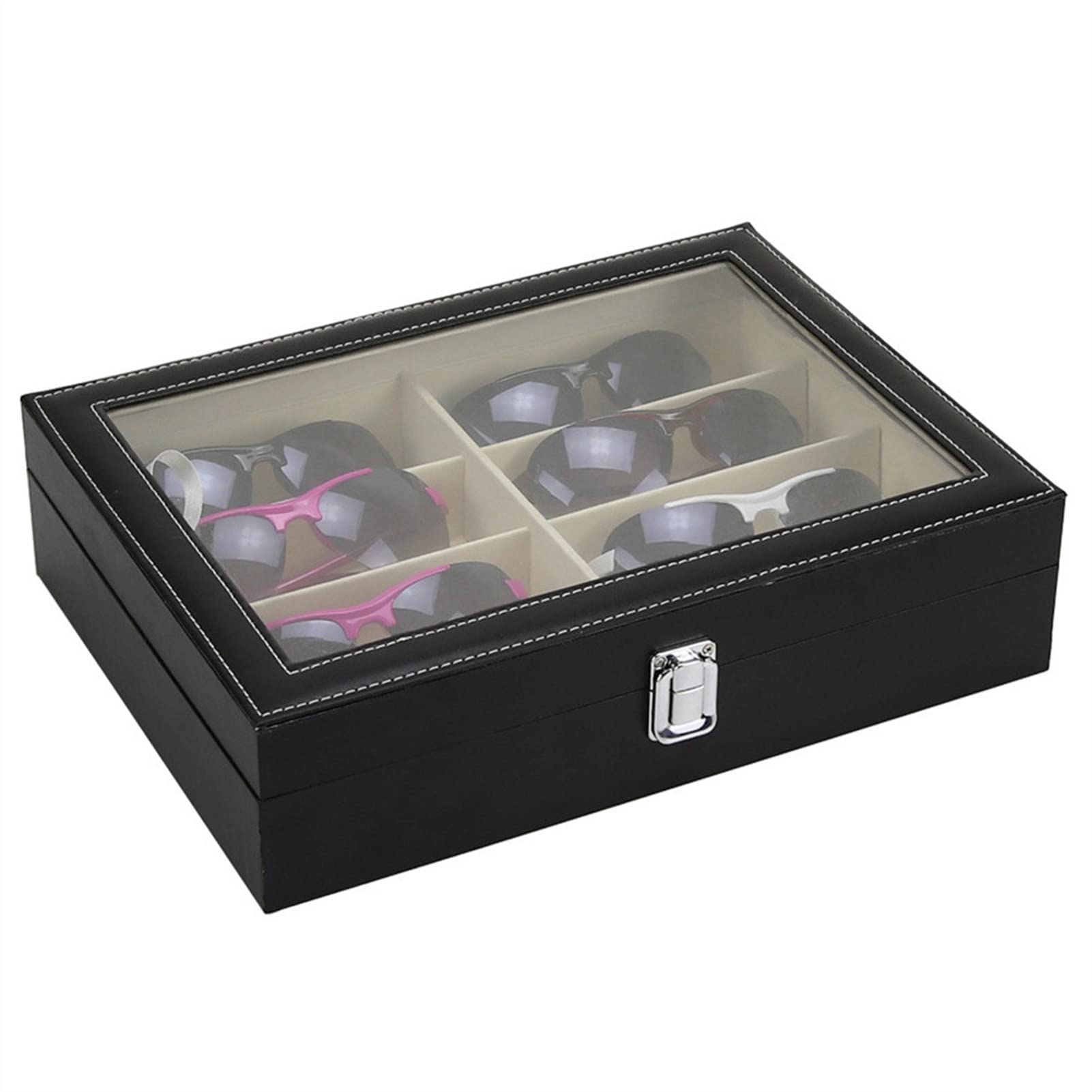 Okulary przeciwsłoneczne okulary przeciwsłoneczne organizer do przechowywania, przezroczysta pokrywa konstrukcja drewniana skóra PU 8 przegródek okulary pudełko na okulary okulary okulary okulary przeciwsłoneczne ekspozycja organizer etui tacka okulary pr