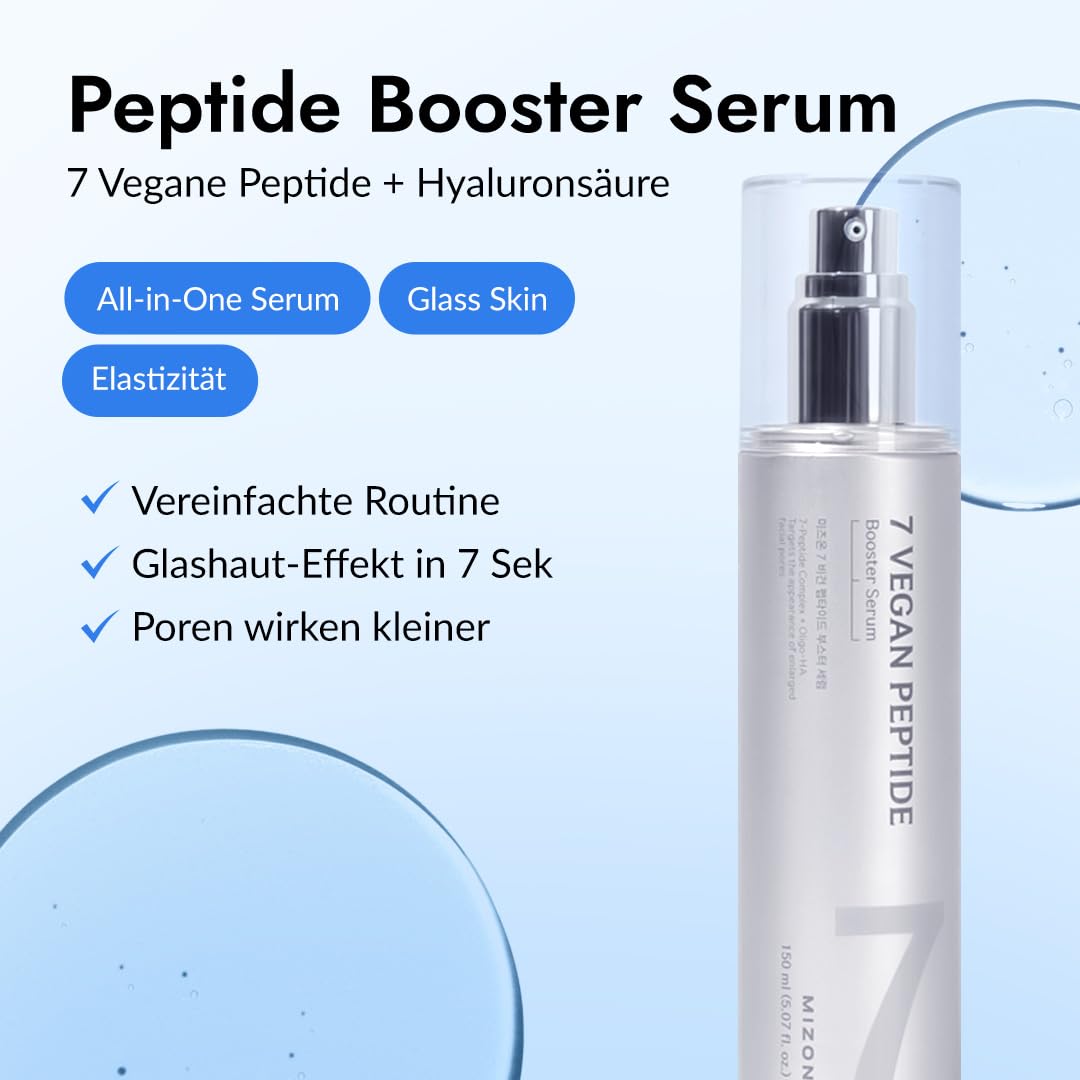 [MIZON] 7 VEGAN PEPTIDE BOOSTER SERUM (150ml) Koreanische Kosmetik – Glas-Haut in 7 Sekunden – Porenreduzierung – 7 Lösungen gegen Hautunregelmäßigkeiten – Hydratiert & verleiht Ihrer Haut neuen Glanz