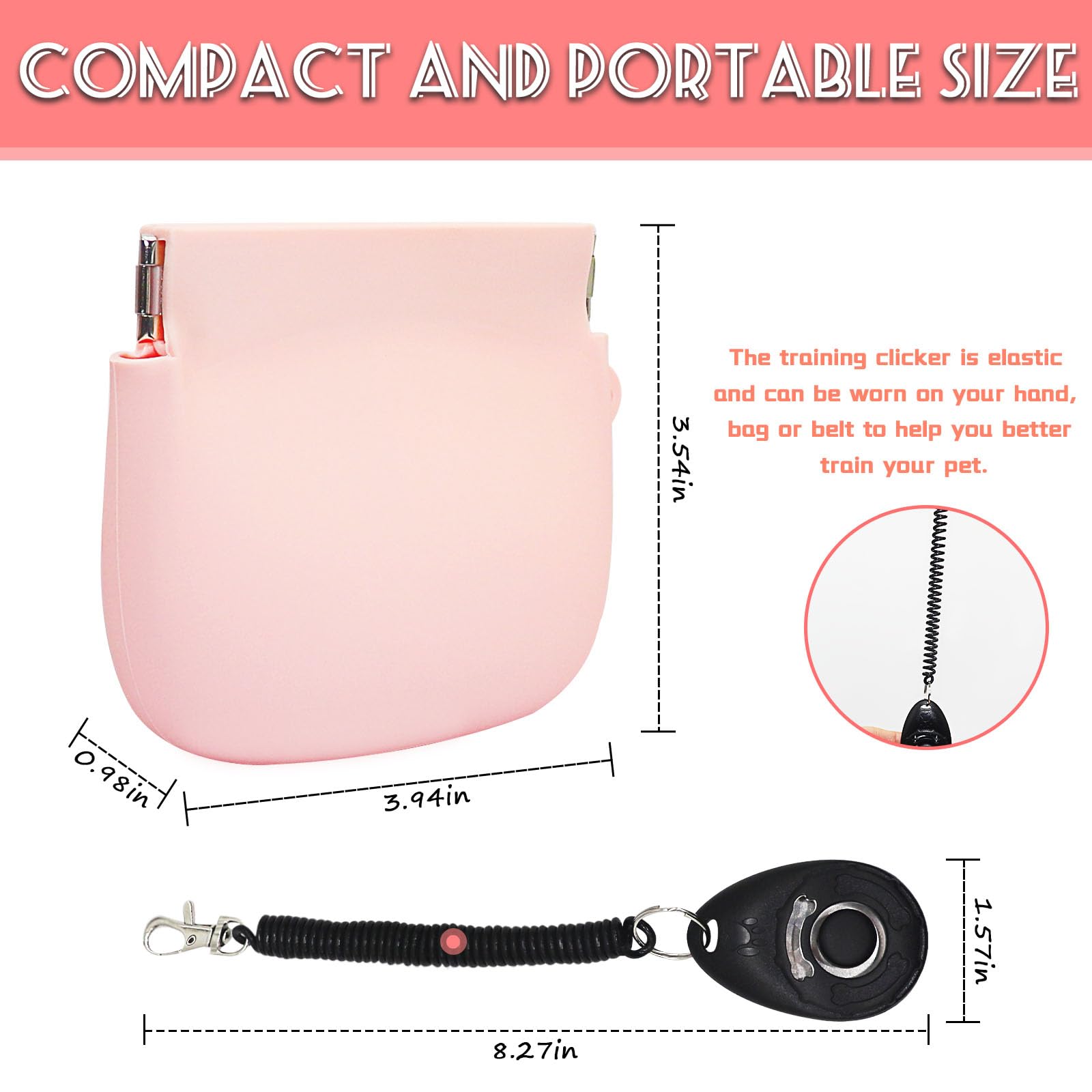 Silicone Dog Treat Pouch, Silicone Dog Training Bag with Pet Training Clicker, Silicone Dog Treat Pouch Small Bag, Silicone Treat Bag with Magnetic, Auto Closing and Waist Clip (Pink) - Image 2