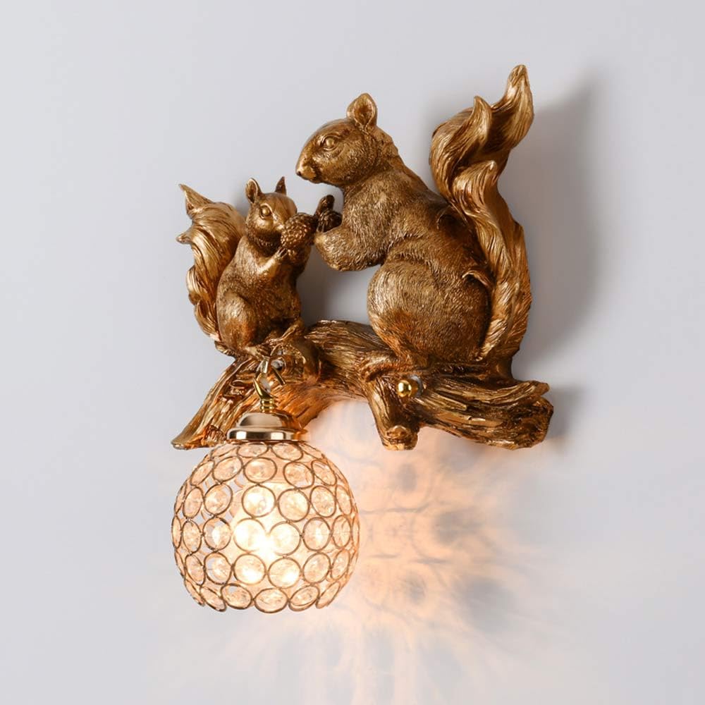 USMJQVZ Applique Murale Moderne en résine dorée en Forme d'écureuil - Décoration Murale Mignonne en Forme d'écureuil - Luminaire pour Chambre d'enfant, Bureau ou Table de Chevet