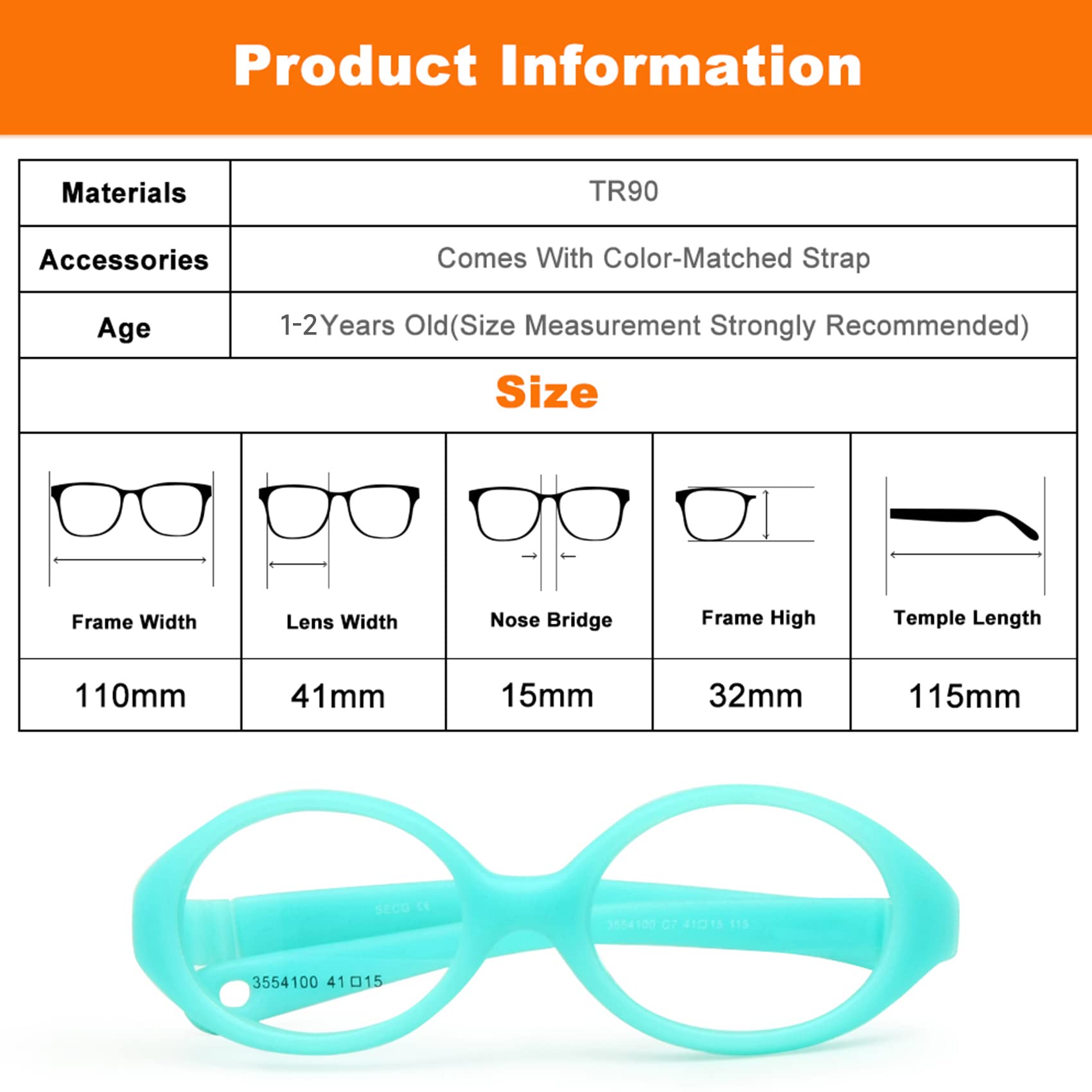 EnzoDate Flexible No Screw Size 41/15 Girls Eyewear with Cord, Boys Glasses & Strap, Children Eyeglasses, Baby Eyeglasses Bendable Safe (pink) for Ages 1-2Y - Image 7 thumbnail
