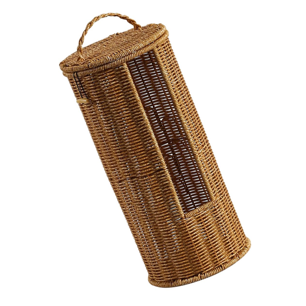 Cabilock Braided Storage Basket with Lid Handwoven Decorative Hamper for Towels and Toilet Paper for Bathroom and Living Room Organization Faux Rattan Design Space Saving