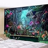 HEZLA Psychedelic Tapestry Mushroom Castle Tapestry Fairy Tale Tapestry Green Plants in Forest Wall Hanging Spring Scenery Tapestries for Bedroom Living Room Dorm Party Décor (51.1 x 59.1 in)