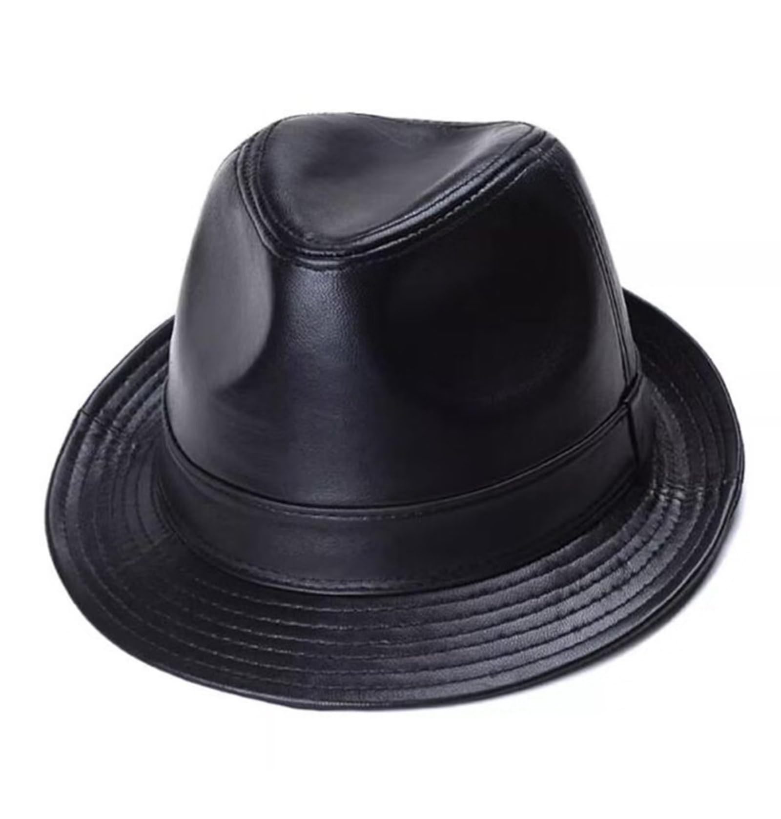 Fedora Pelle Cappello da Jazz Uomo Elegante Berretto in Pelle Autunnale Invernale Cappello a Tesa Larga retrò Cappelli Trilby da Esterno