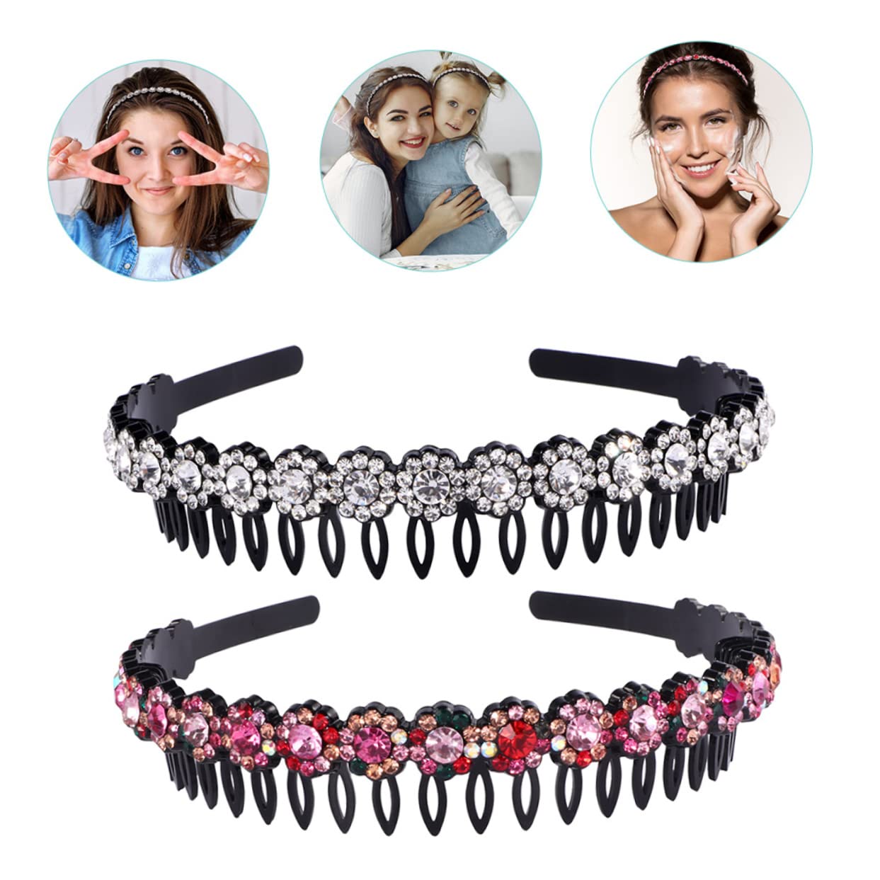 Healeved 8pièces Bandeau Anti-dérapant Avec Dents Rhinestones Pour Femmes Accessoires De Cheveux Pratiques Pour Maquillage Soins Du Visage Et Détente