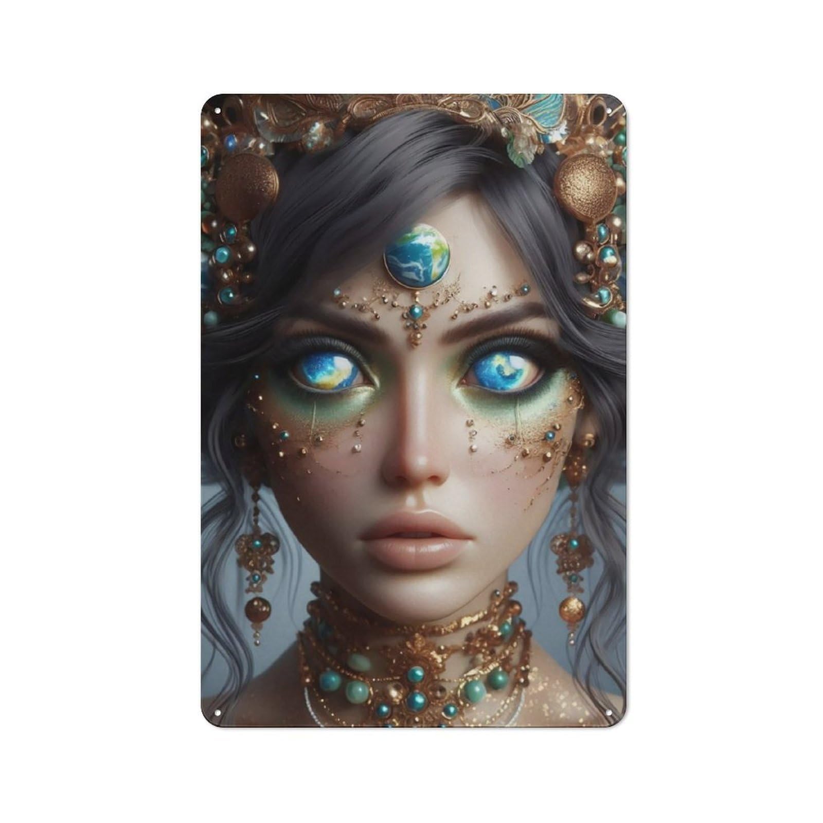Junmoney Earth Goddess Portrait Retro Metal Wall Sign 30X20cm With For Living Room Wall, Housewarming Wall Decor For People Furnishing Living Room