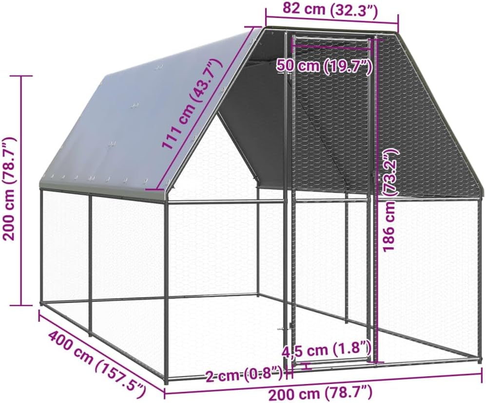 Outdoor Chicken Coop 6.6x13.1x6.6 ft Galvanized Steel Walk-in Metal Pen with Lockable Gate, UV-Resistant Cover, Spacious Pet Enclosure for Backyard Garden Small Animals