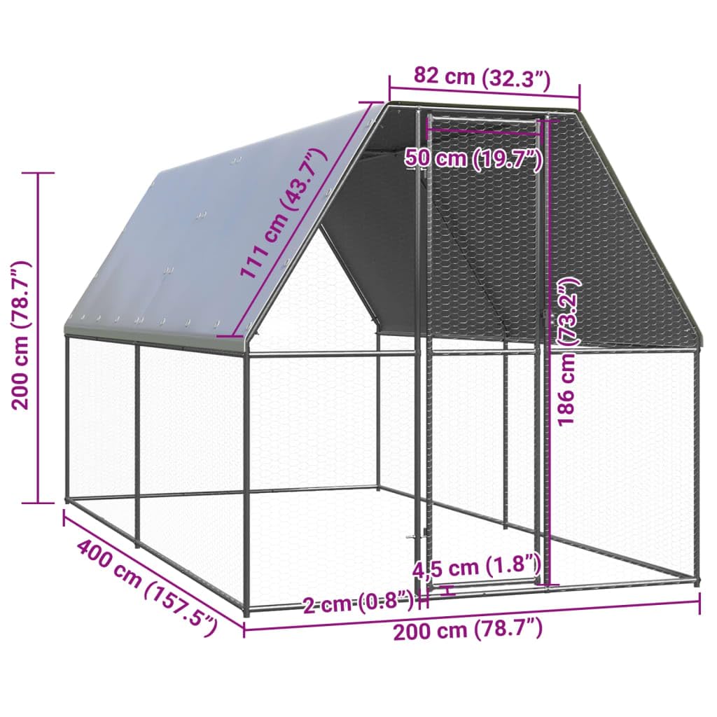 Jaula gallinero de Exterior de Acero galvanizado 2x4x2 m