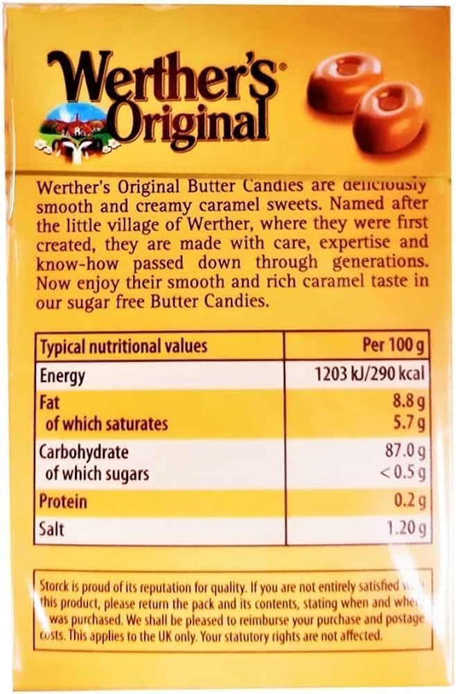 Storck Werther's Original Sugar Free Chocolate Flavour Hard Candies, Each 42g, Pack of 2 with Free Flavourito Kunafa Pistachio Chocolate, 20g (Product Of Germany) By Decadent Foods 1