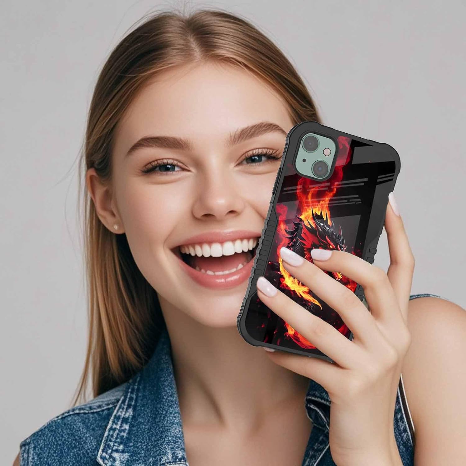 Compatible with iPhone 15 Case Anti Slip Shockproof Hard PC Back Soft TPU Prevention Protective Case, Unique Design Fashion Print for Men Women - A Fiery Dragon - Image 5