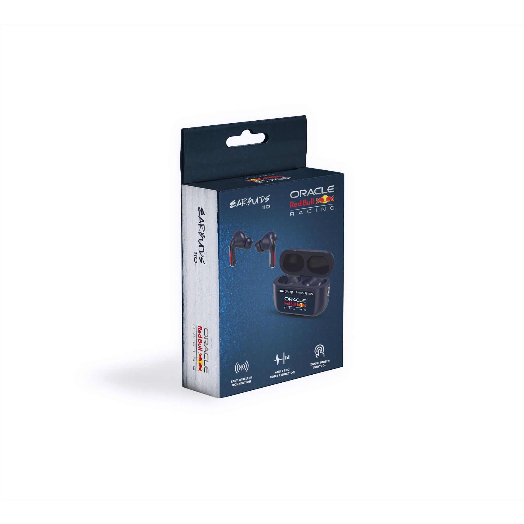 Red Bull Racing słuchawki douszne Bluetooth RB-EB110 z redukcją szumów ANC, mikrofonem ENC, sterowaniem dotykowym 13 mm, etui do ładowania 300 mAh, USB-C, bezprzewodowe słuchawki douszne do muzyki