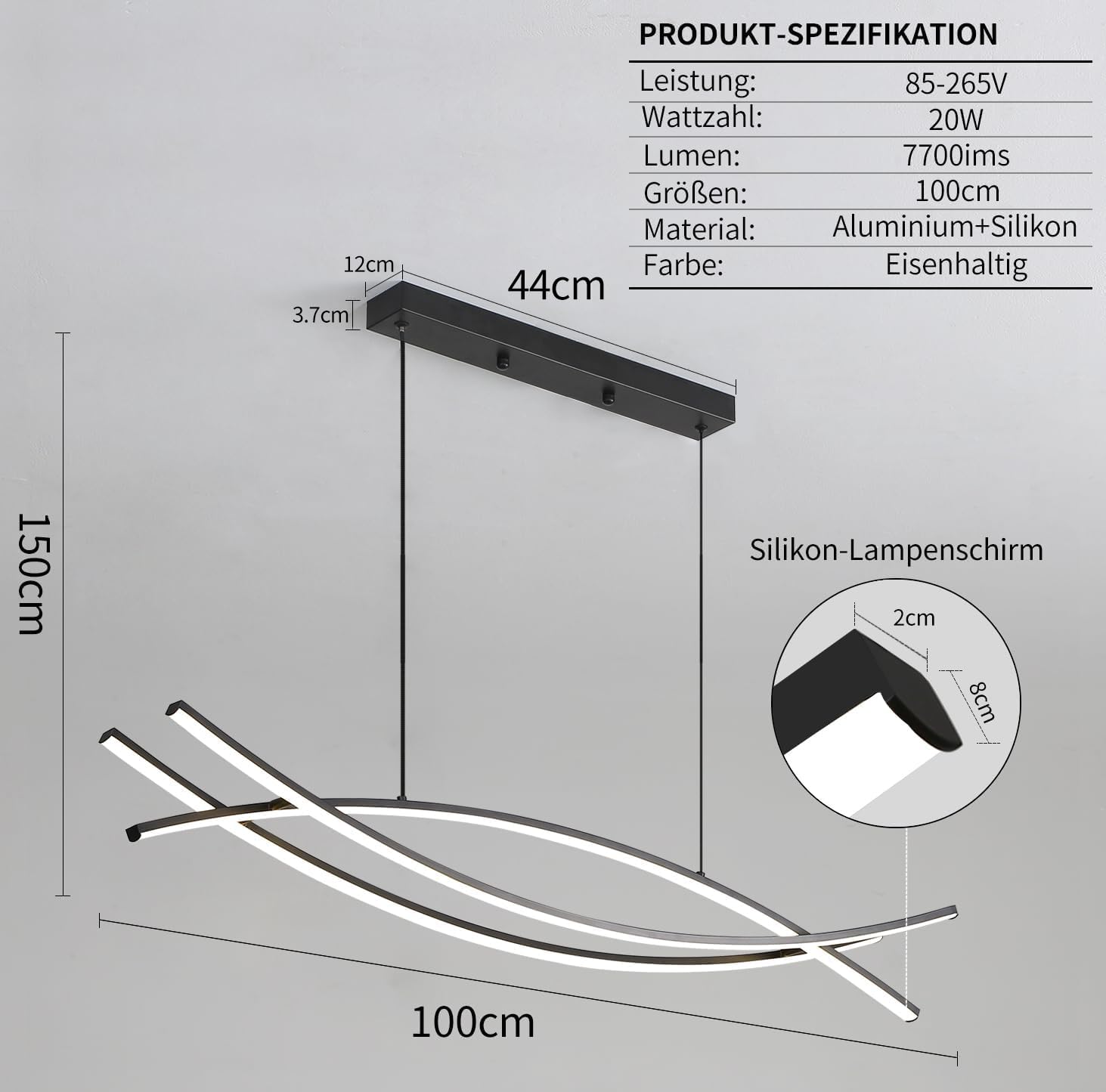 Mikeru Moderna Lampada a Sospensione a LED, 100cm Colore Nero Dimmerabile per Sala Da Pranzo con Telecomando e Funzione Memoria 3 Luci a Colori (3000k/4500k/6000k) Lampadario per Cucina, Interni