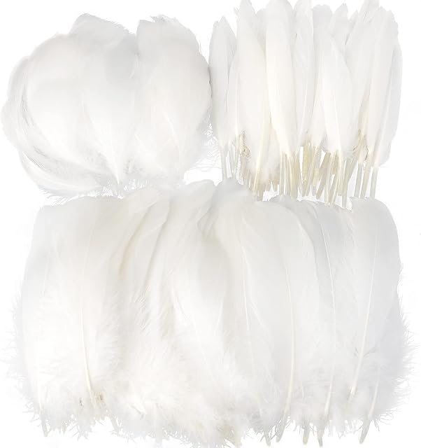 VEGCOO White Feathers, 360 Pcs Natural Craft Feathers Black Goose Feathers for DIY Dream Catcher Crafts/Art Hats/Handicrafts/Home Decoration (White)