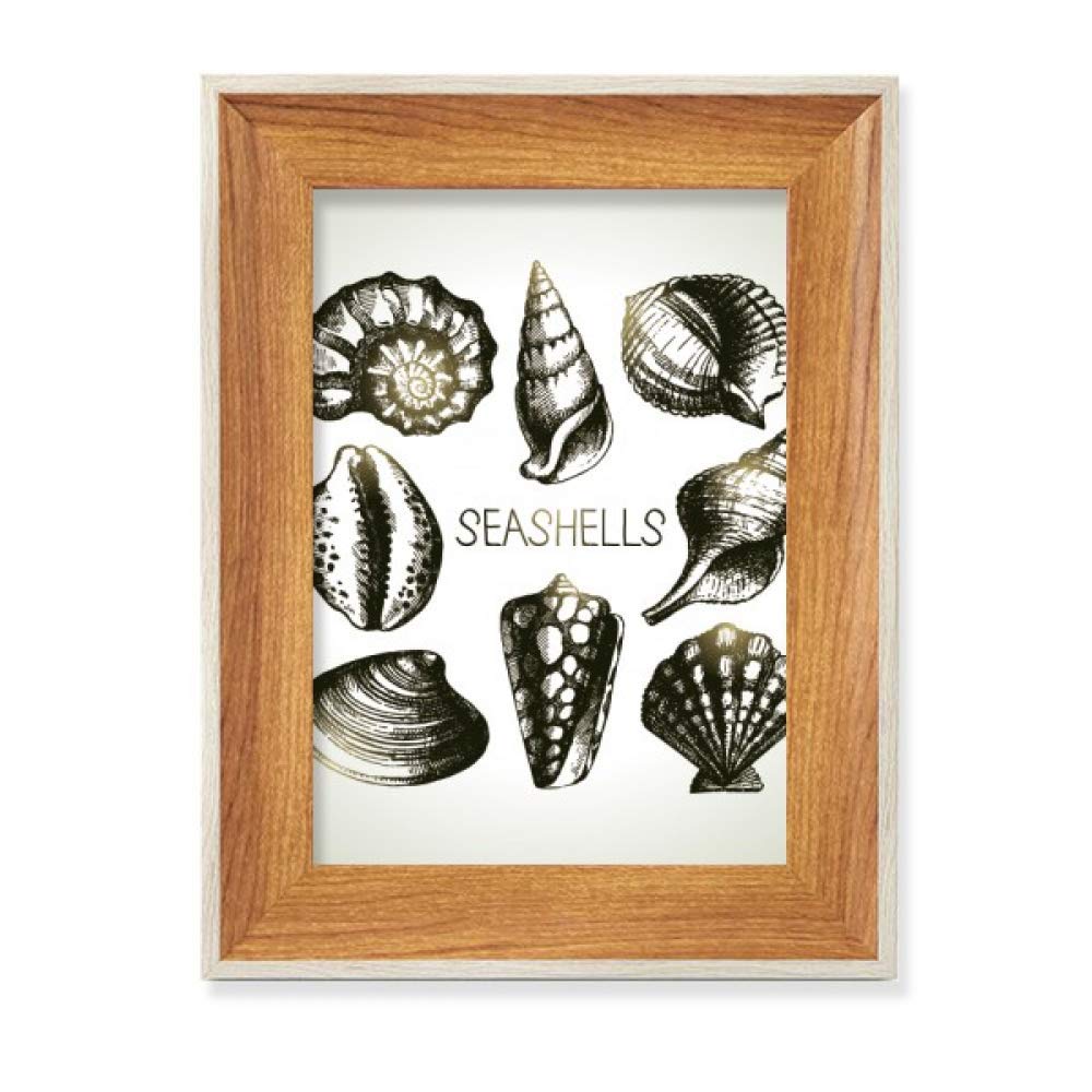 Cadre photo en bois pétoncle noir avec illustration vie marine pour décoration de bureau