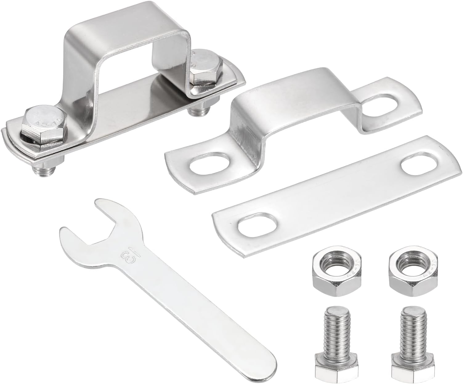 sourcing map 2Pcs U Shape Square Tube Clamp, 30x30mm U Shaped Bracket 304 Stainless Steel Square Strap Clamp with Bolt Plate Nuts and Wrench for Pipes Door Closed Bar Holder Railings