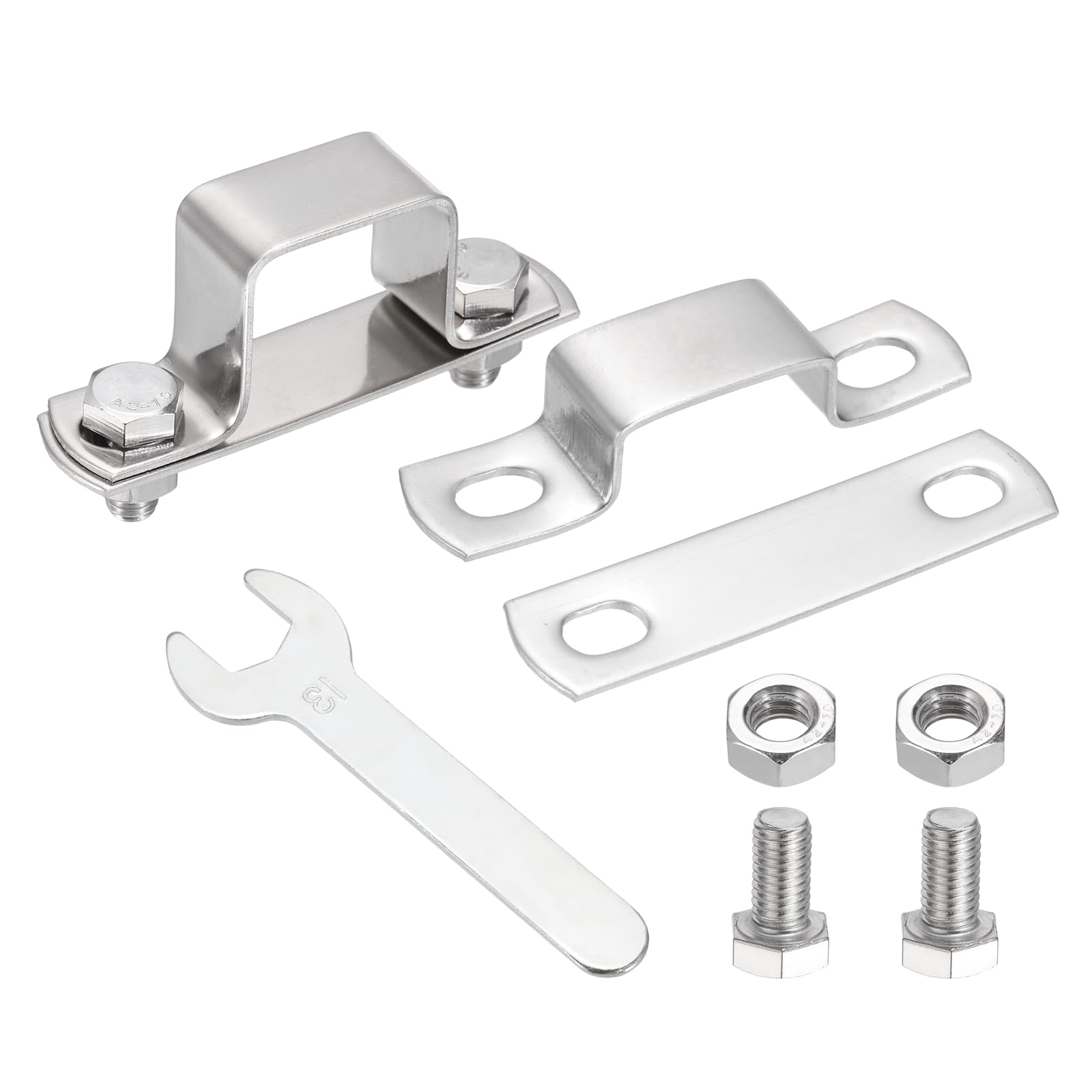 sourcing map 2Pcs U Shape Square Tube Clamp, 35x35mm U Shaped Bracket 304 Stainless Steel Square Strap Clamp with Bolt Plate Nuts and Wrench for Pipes Door Closed Bar Holder Railings