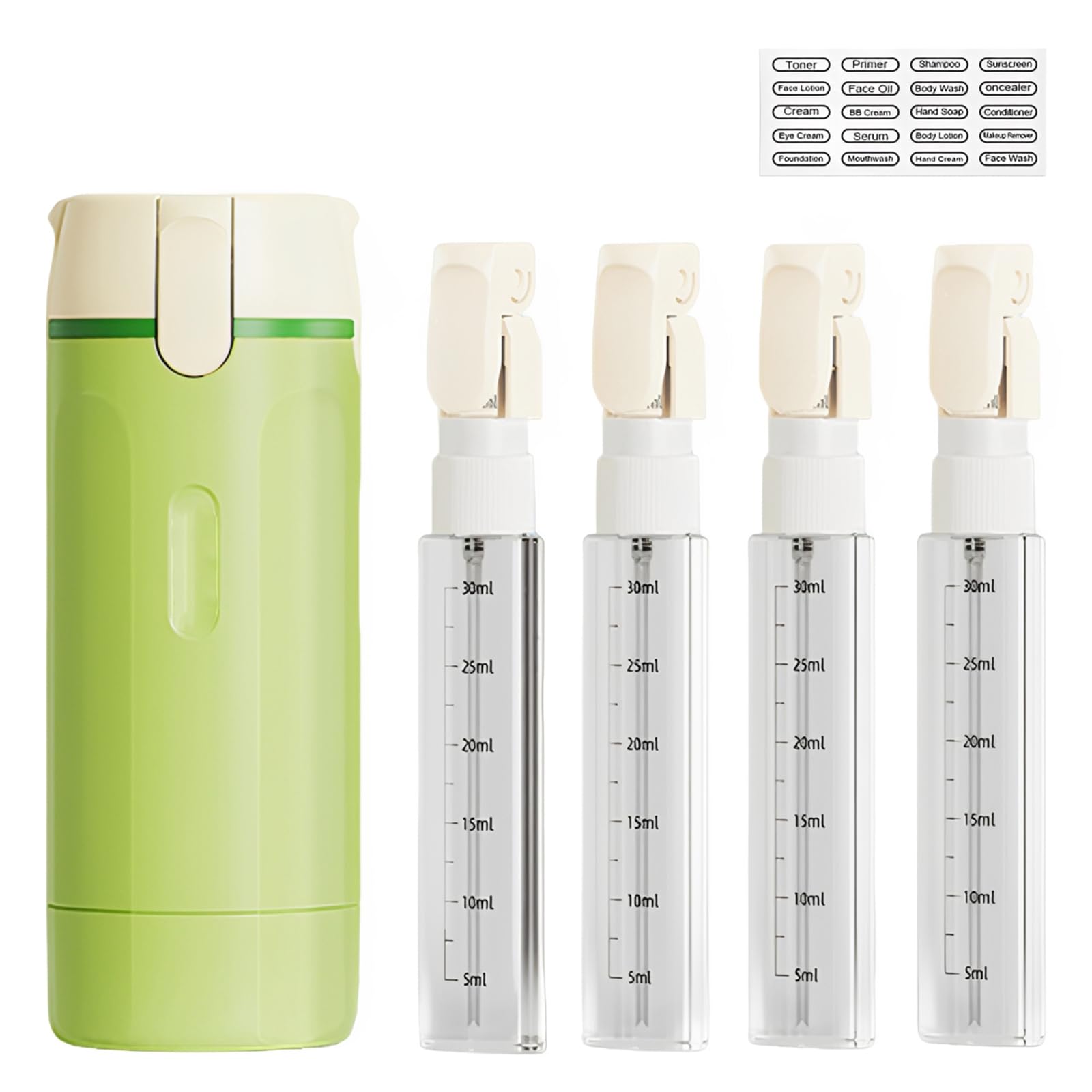 4 in 1 Travel Bottle Dispenser, Travel Bottles For Toiletries, Refillable Leak Containers 4 in 1 Travel Dispenser, Portable Travel Essentials with Scale & Labels for Shampoo Conditioner Cream