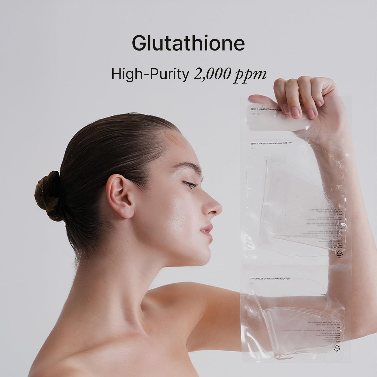 House of B Glow Glutathione 2-Step Face & Neck All-in-One Film, Dual-Care Set for Wrinkle Reduction & Skin Tone Enhancement, Shine Your Light with 3 Counts Korean Mask