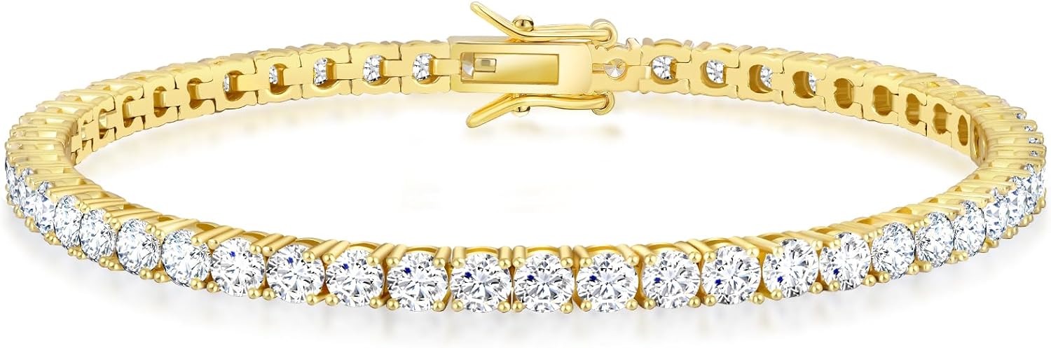 KRKC Tennis Bracelet for Women 14K White Gold Plated, AAAAA+ Classic Cubic Zirconia Bracelet with 2mm-5mm Width, Durable Gold Bracelets Jewelry Christmas Gift, Size 6.5-8 Inches Hypoallergenic