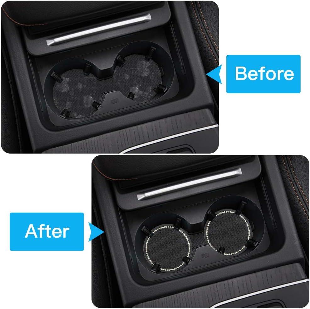 2.75 Inch Bling Cup Holder Insert Coasters,4 PCS Glitter Crystal Rhinestone Cup Holder Coasters Round Car Interior Accessories Durable Anti Slip Silicone Cup Mats for Women and Men