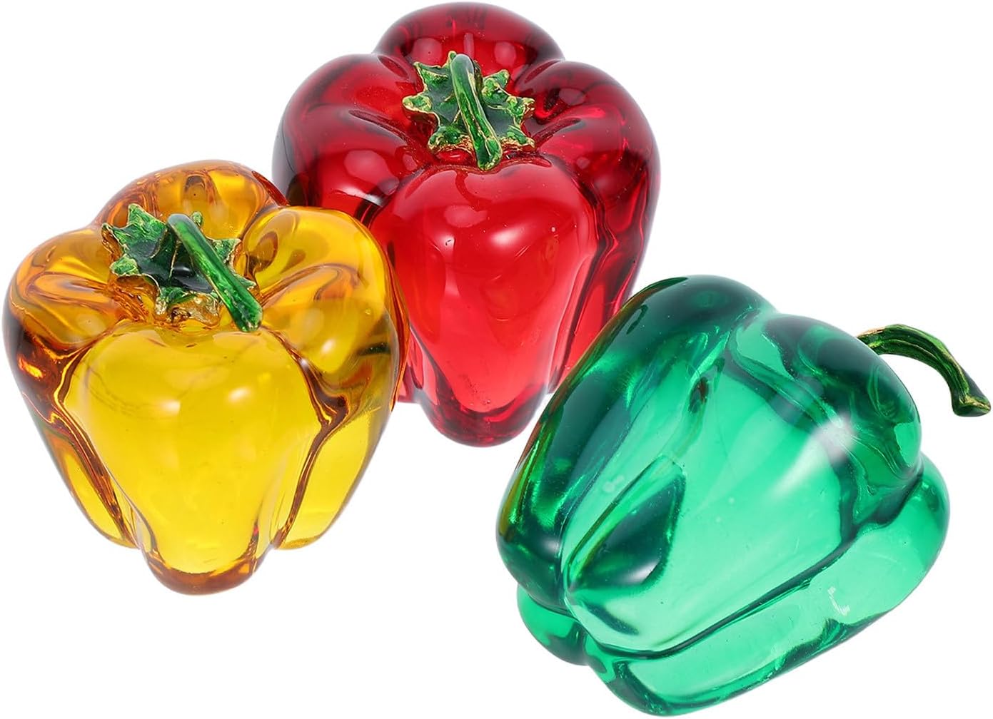 3pcs Crystal Chili Figurines Realistic Bell Pepper Table Centerpiece Small Decorative Fruit Vegetable Figurines for Home Office Dining No Maintenance Crystal Art Display