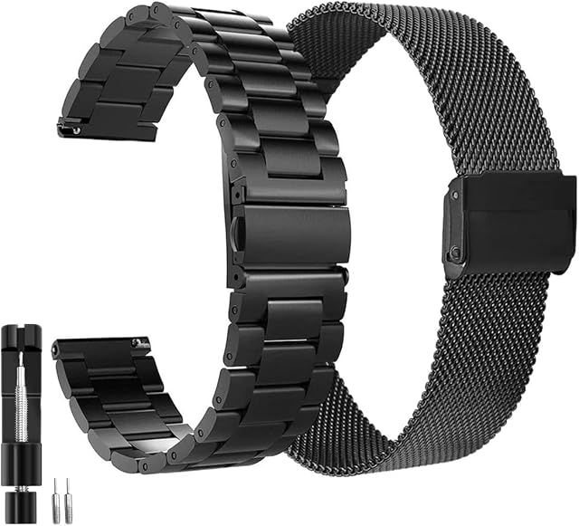 VIGOSS Compatible with Samsung Galaxy Watch 4/Watch 5 40mm 44mm/Watch 5 Pro 45mm/Watch 4 Classic 42mm 46mm/Watch 3 41mm/Active 2 Strap, Black Stainless Steel+Mesh Loop Magnet Straps(20mm, 2 Pack)