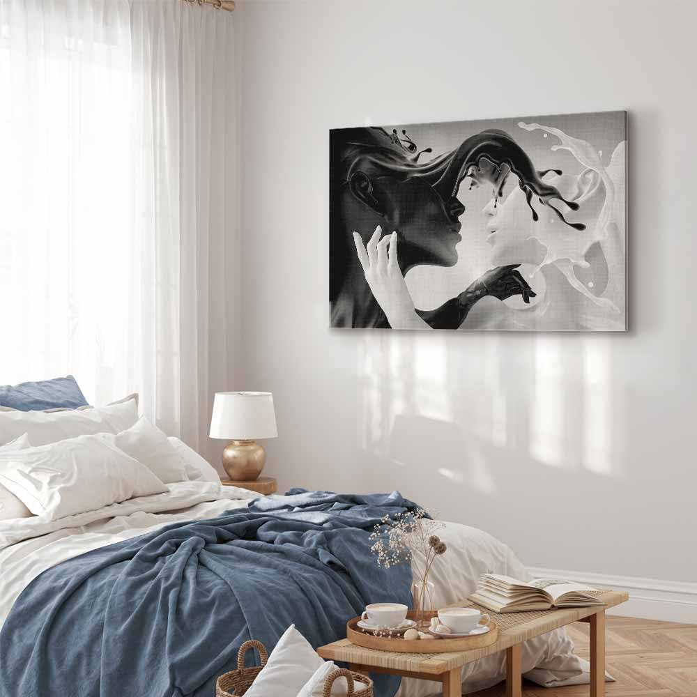 B&D XXL - Leinwandbild Abstrakt Paar Gesichter, 120x80 cm, 1-teilig, modern | Hochwertige Leinwand, sofort aufhängbar, ideal fürs Wohn- oder Schlafzimmer, wasserfest und lichtecht, langlebig, stilvoll