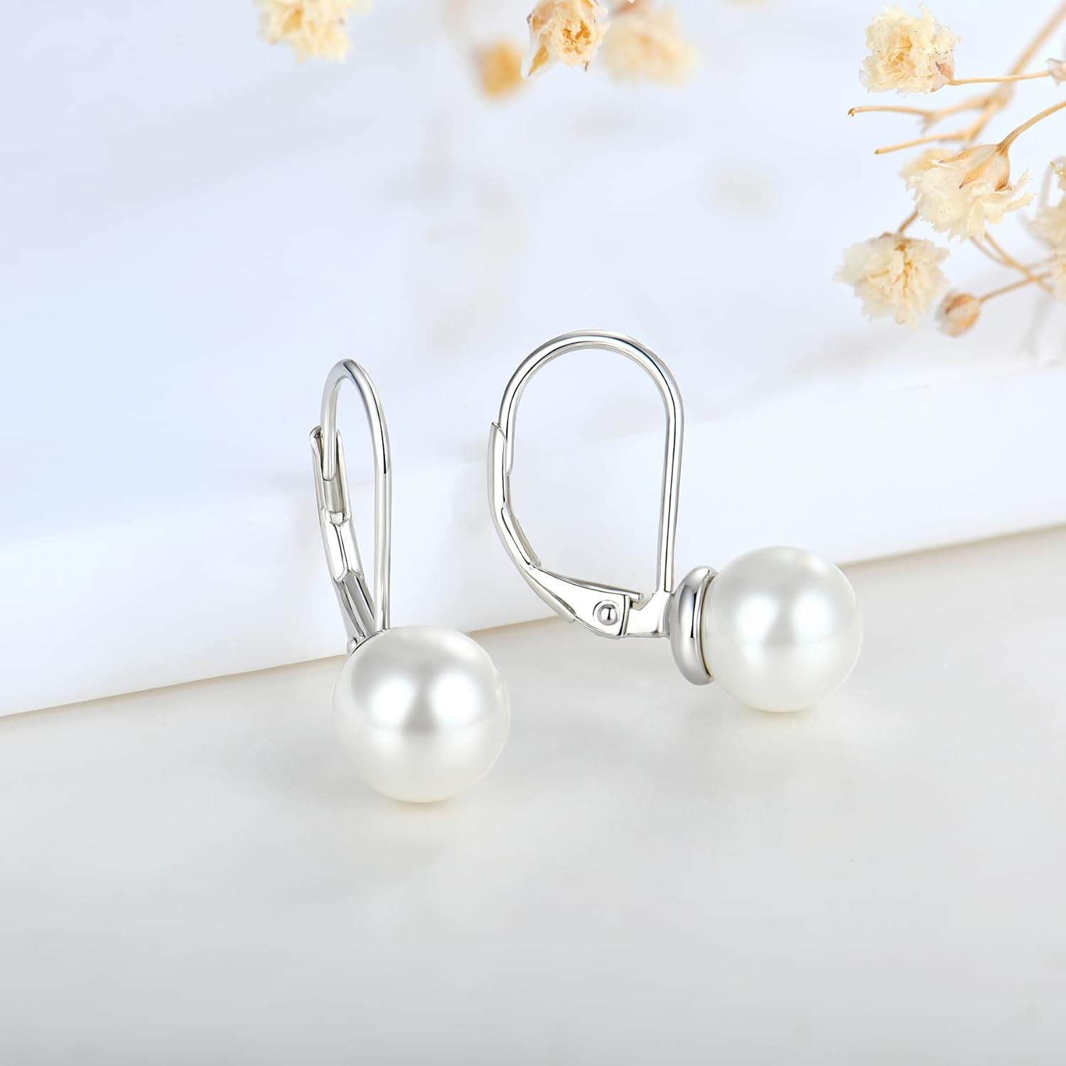 JO WISDOM 925 Sterling Silver Freshwater Pearl Hoop Earrings with Dangle Real Pearl,Simulated Pearls - Image 3