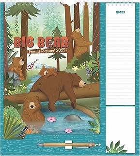 2023 Family Organiser Month to View Calendar Hanging Memo Pad with Shopping List, Notepad & Pen Five Columns for organising Family (Bear)