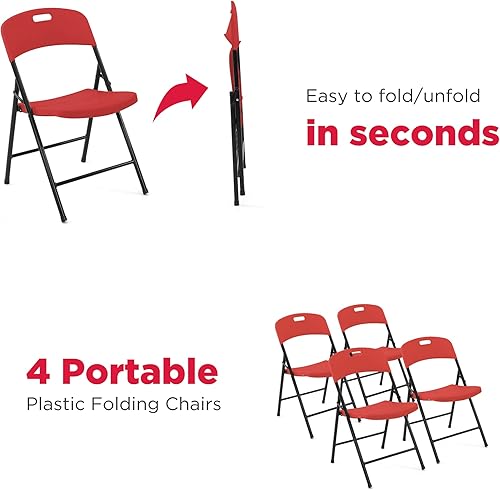 Miniatura 5 de Creative Outdoor 4 sillas plegables de plástico portátiles, diseño resistente, eventos en interiores y exteriores, perfectas para campamento,