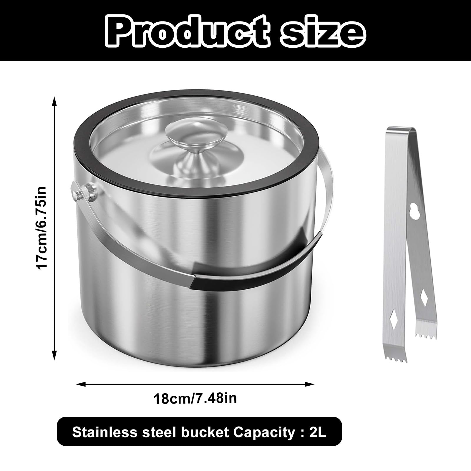 Contenitore per cubetti di ghiaccio, 2 l, con coperchio, in acciaio inox con clip e colino, perfetto per raffreddare bevande, birra, adatto per la Coppa del Mondo 2026