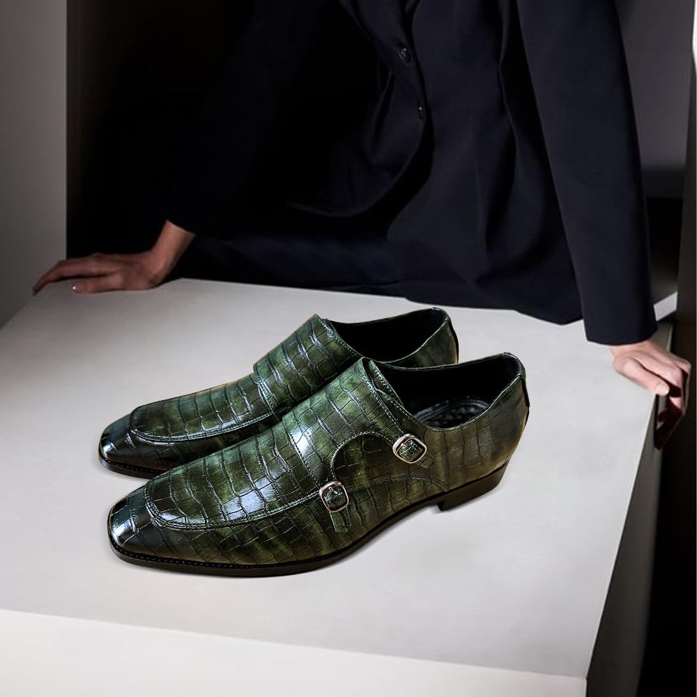Mens Double Monk Strap Slip on Loafer Leather Formal Business Casual Comfortable Dress Shoes for Men - Image 2