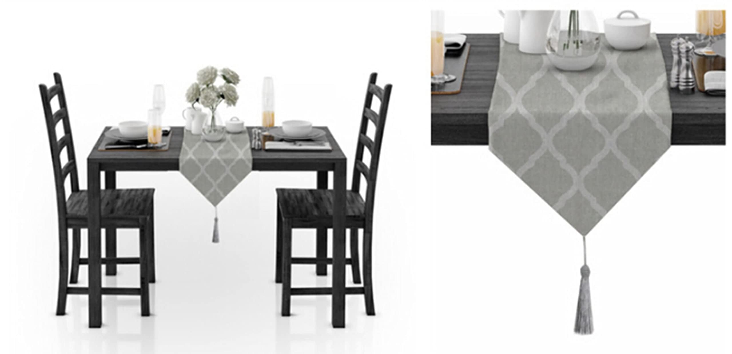 AmDxD Chemin de table lavable, motif rhombus, taille 30 x 320 cm, en coton, chemin de table, table runner, décoration pour salle à manger, fête, vacances, gris