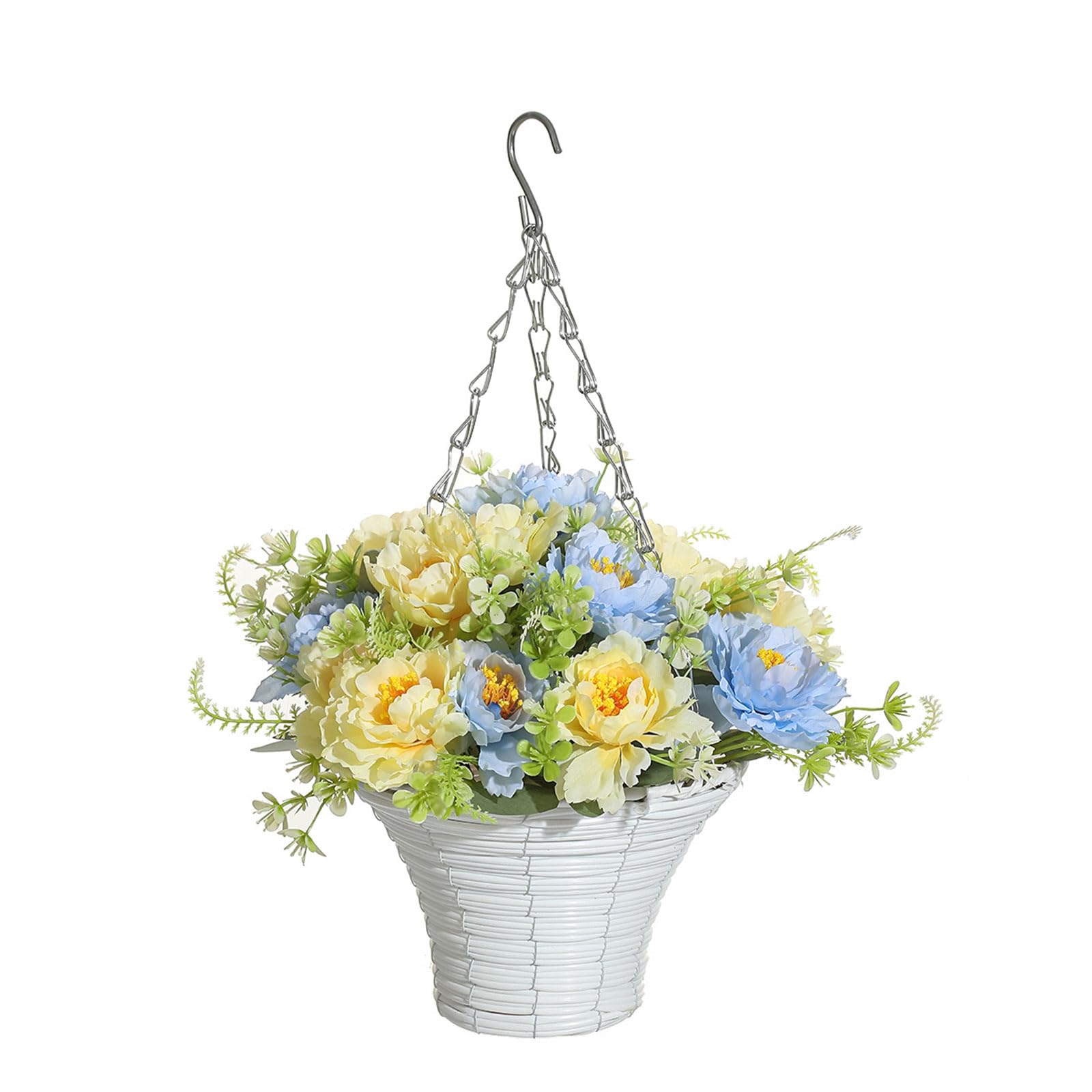 ljhnba Artificial Hanging Flower in Basket Fake Plant in for Outdoor Indoor Patios Courtyards Garden Iron