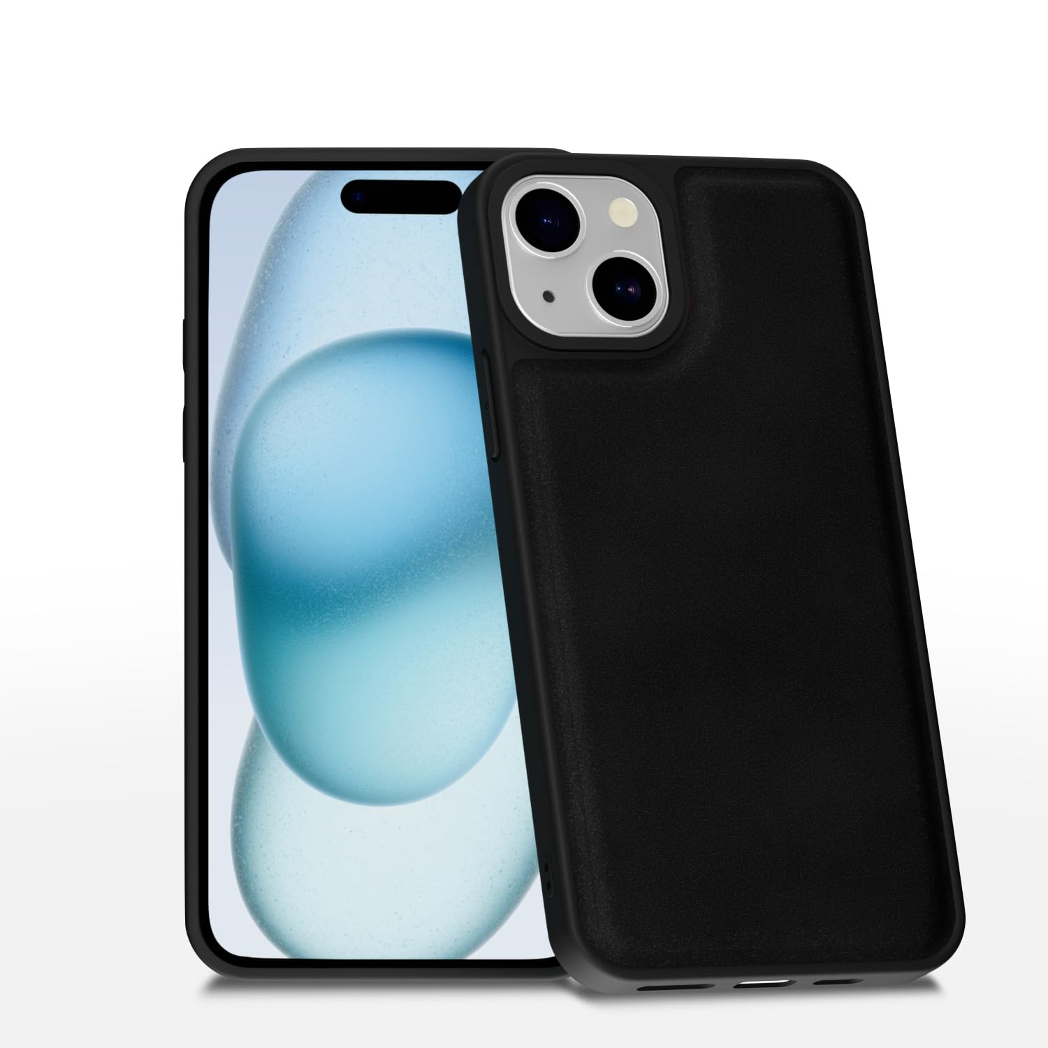 Amazon Basics Back Cover for iPhone 15 | Premium PU Leather | Soft Touch Finish | Full Camera Protection | Raised Edge Bumper Case (Black)