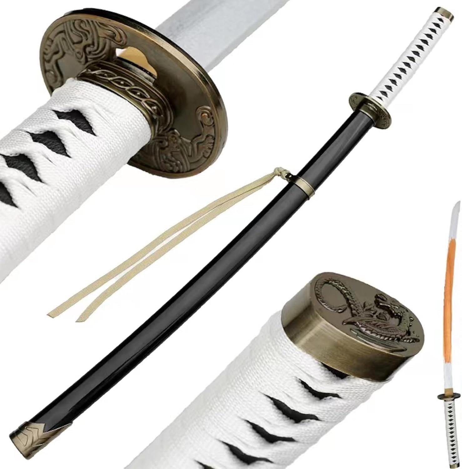 ZHAOMEI Katana en Bambou avec Fourreau laqué en Bois Massif,Bokken Fait à la Main pour l'entraînement au Kendo,Jeu de rôle,décoration de la Maison,Collection d'exposition,Cosplay,Cadeau,blanc-104CM