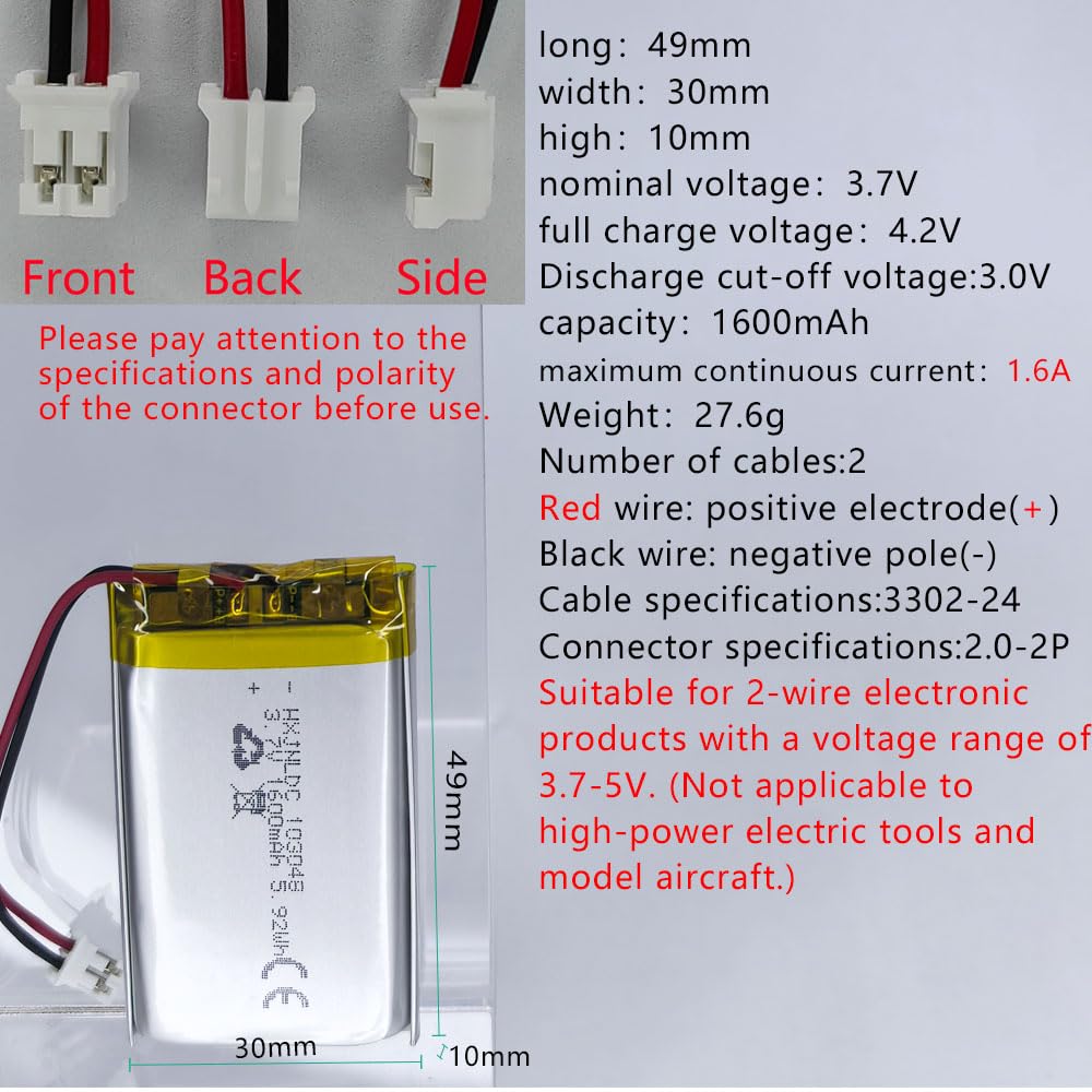 A様 Amazon.com: HXJNLDC DC 3.7V 1600mAh 103048 Rechargeable Lithium