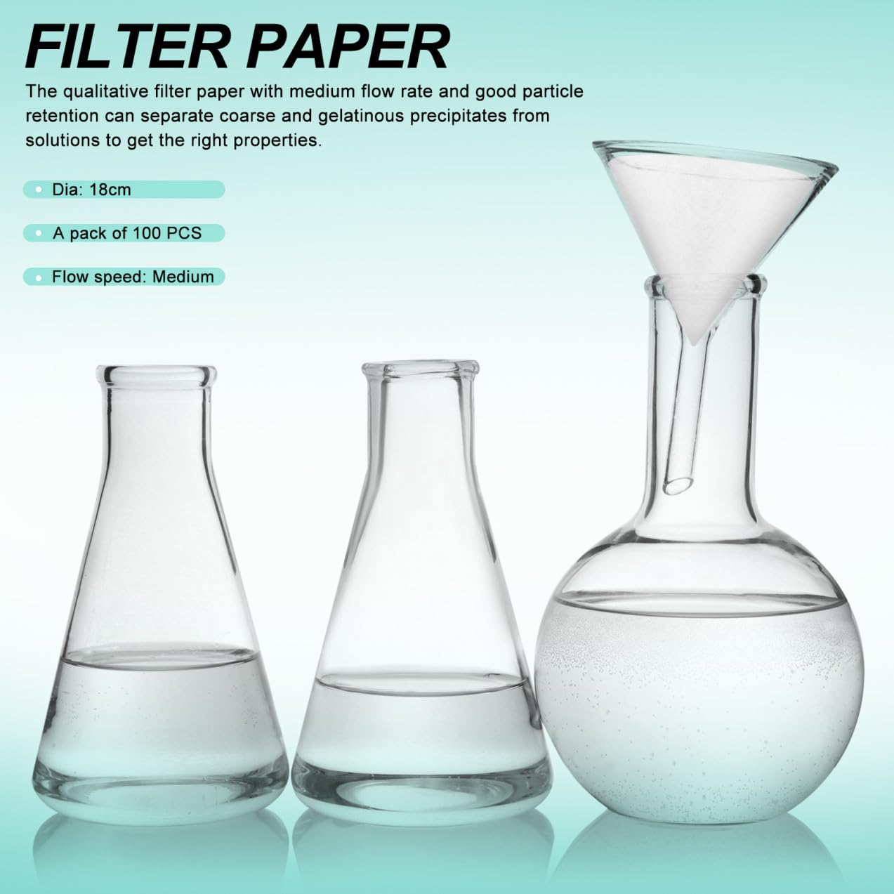 100 Discos de Papel de Filtro Cualitativo Blanco, Flujo Moderado, 18 CM, para Filtración y Laboratorio