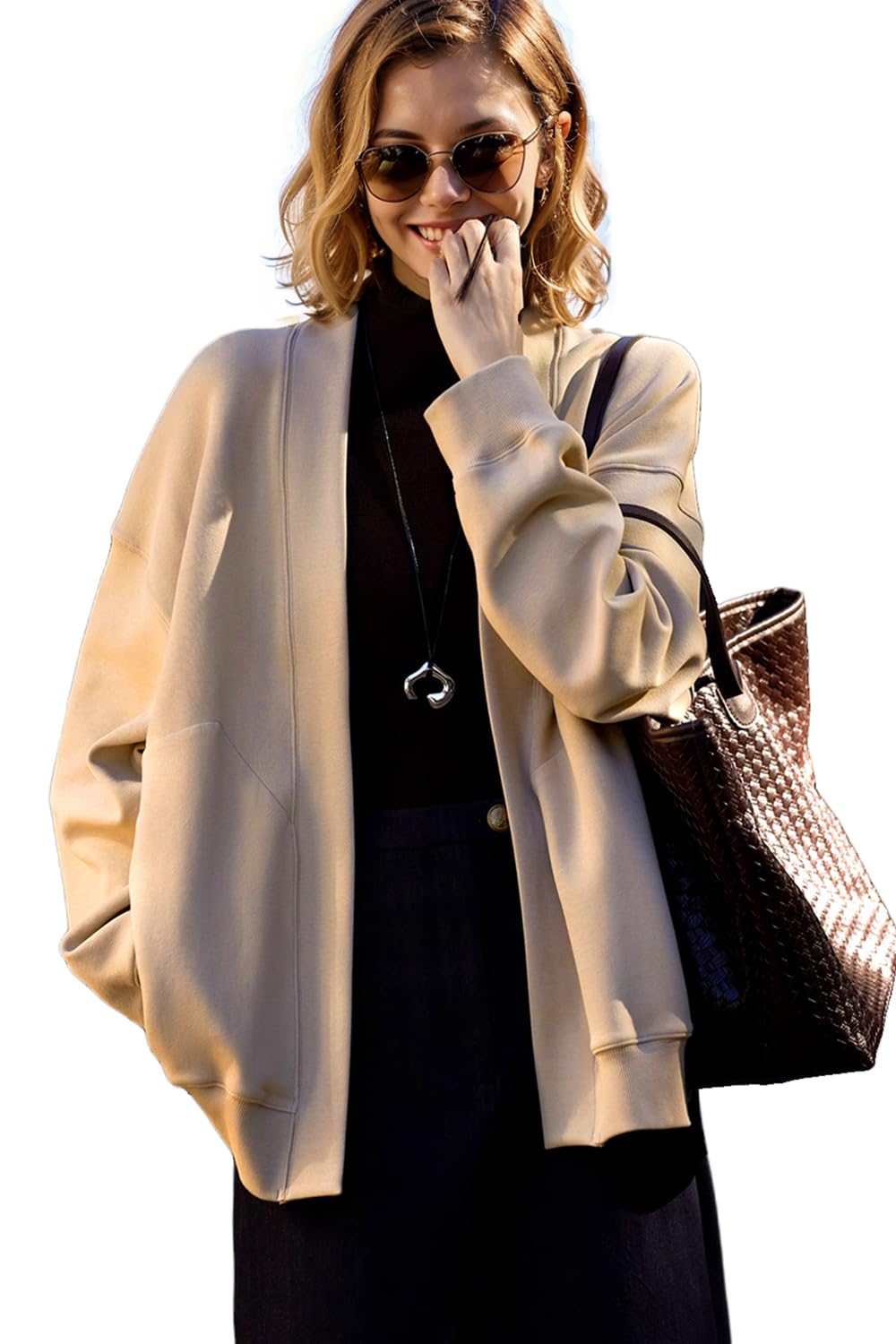 Fashion Oversized Womens athletic Sweatshirt blazer Pockets Sweaters no Zip Up jacket Lightweight Open Front Cardigan