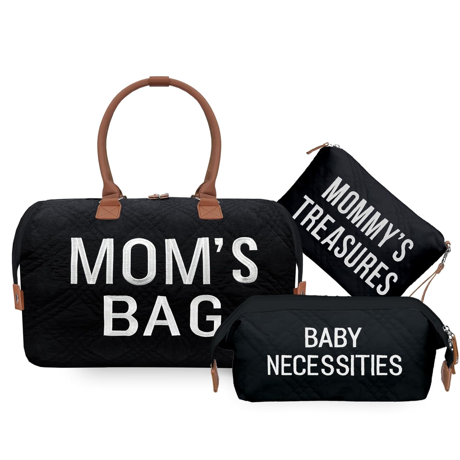 printe Mommy Diaper Bag Tote with 2 Organizers, Large Mom‘s Bag for Hospital & Travel Baby Diaper for Baby Care (Quilted Embroidery-Black) printe Mommy Diaper Bag Tote with 2 Organizers, Large Mom‘s Bag for Hospital & Travel Baby Diaper for Baby Care (Quilted Embroidery-Black)