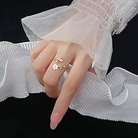 Vista 4 de Anillo de doble hoja de oro de 18 quilates, anillo de apertura de flor de concha blanca, anillo de apertura de flor de circón, anillo de dedo